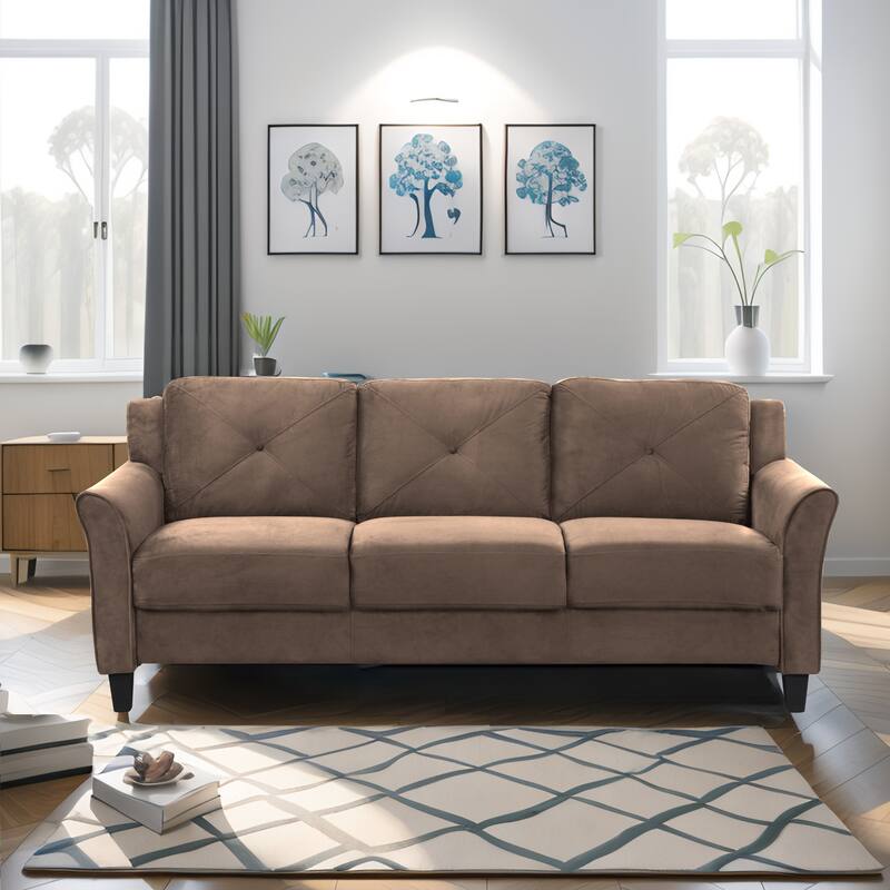 74.9" Polyester 3-seater Sofa With Solid Wood Frame and High Elastic Sponges Cushion for Living Room