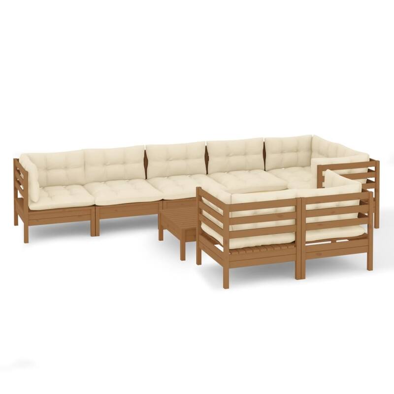 vidaXL Solid Pinewood Patio Lounge Set 9 Piece with Cushions Multi Colors