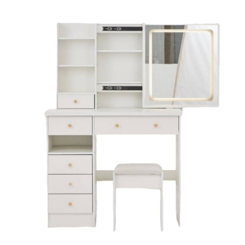 37" Full-Size Vanity Set with Mirror, LED Lighting & Cushioned Stool