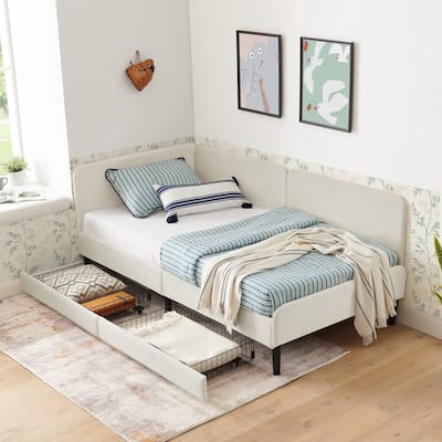Velvet Upholstered Platform Bed Frame with 2 Storage Drawers
