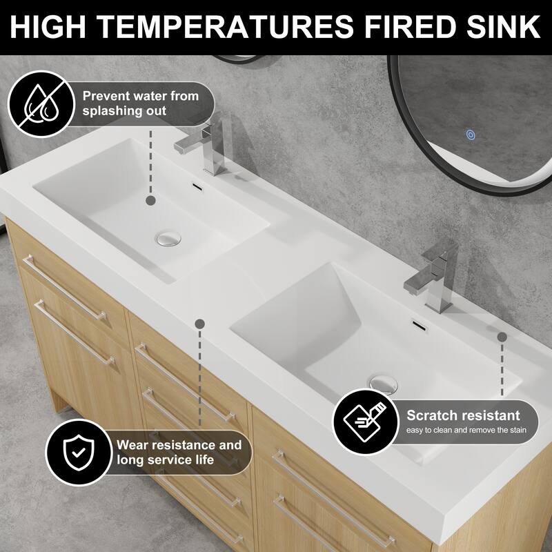 BNK 48''/60'' Bathroom Vanity With Sink, Freestanding Bathroom Vanity with 6 Drawers and 2 Soft Close Doors