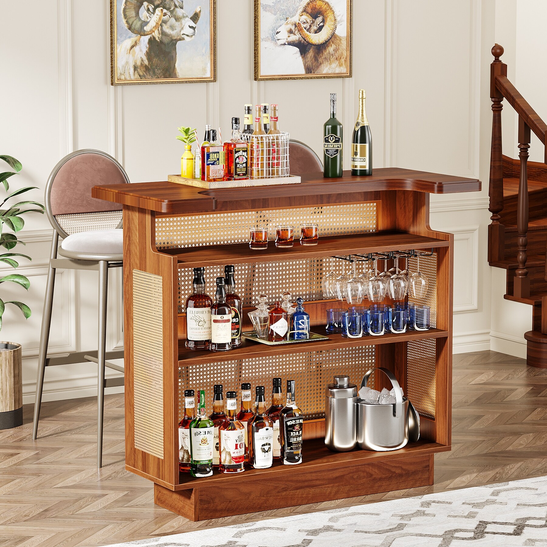 Home Bar Unit, 55.12-Inch Bar Table - 55.12" L x 19.69" W x 35.83" H