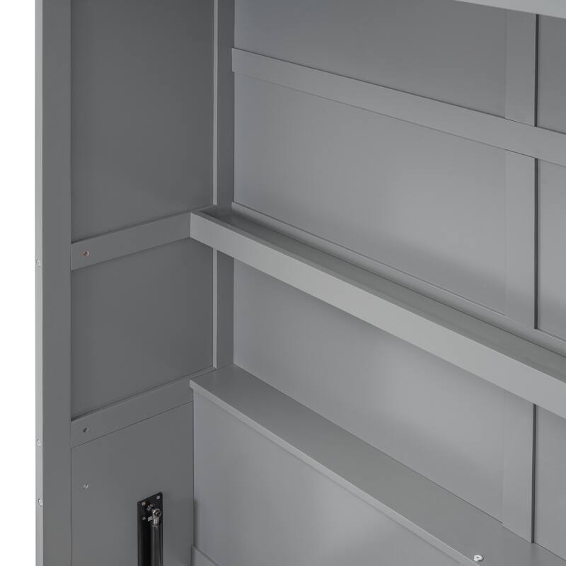 Roomfitters Queen Size Murphy Bed with Wall Shelves, Modern Foldable Bed with Storage, Space-Saving Frame, Gray