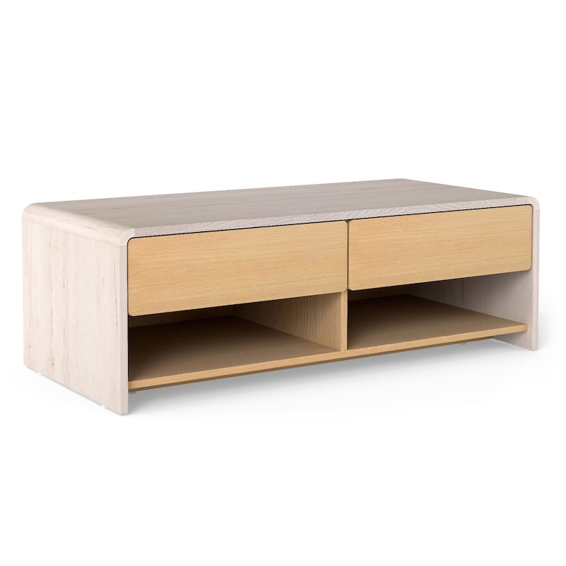Modern Coffee Table with Hidden Handle 2 Drawers and Open Shelves for Living Room - 43" x 20" x 15"