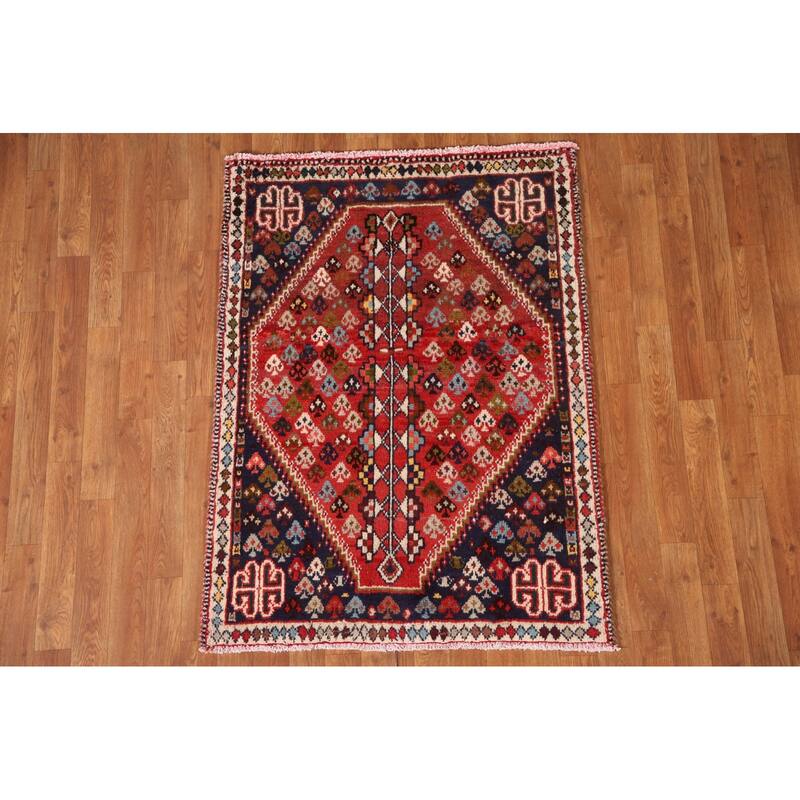 Shiraz Persian Vintage Area Rug Handmade Wool Carpet - 3'1"x 4'3"