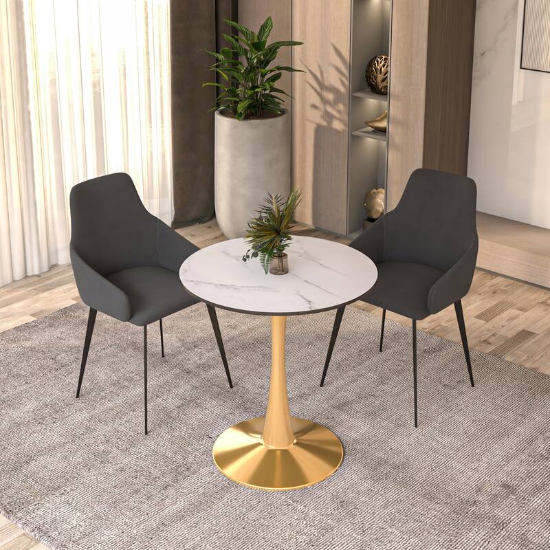 LeisureMod Bristol 27" Round Dining Table for 4 with MDF Tabletop in Gold Steel Base for Kitchen & Dining Room