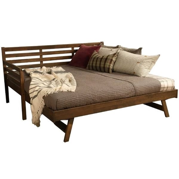 slide 2 of 15, Solid Wood Daybed Frame with Twin Pop-Up Trundle Bed Walnut