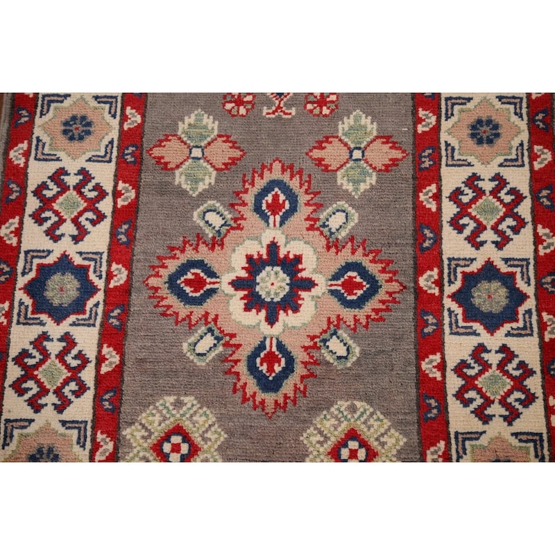 Geometric Kazak Oriental Runner Rug Handmade Wool Carpet - 2'1" x 19'2"