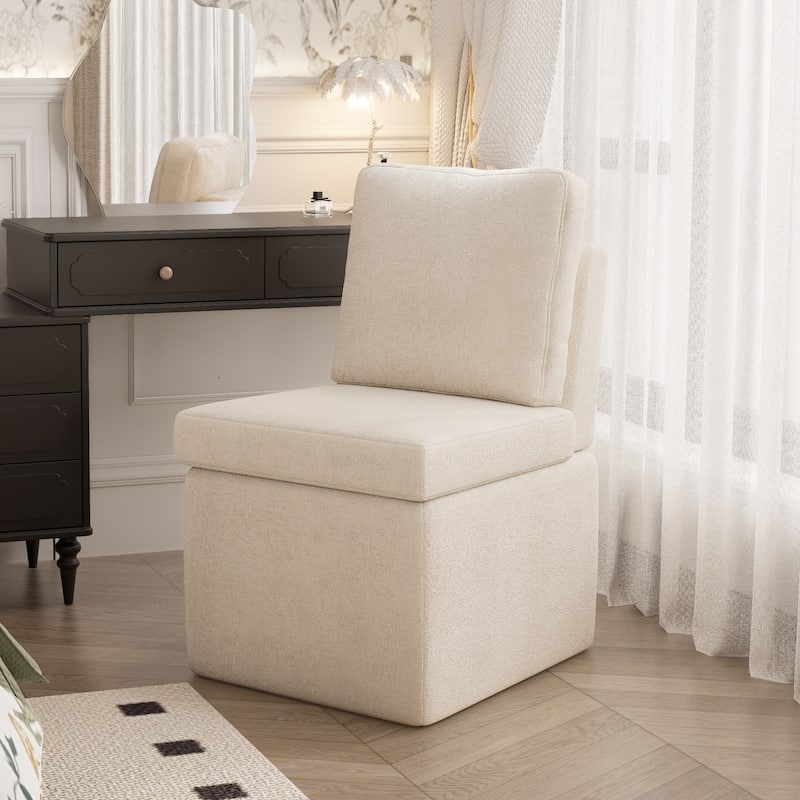 Upholstered Armless Dining Chair, Parsons Chair - Single - Beige
