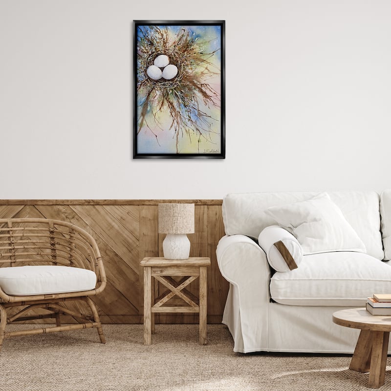 Stupell Modern Watercolor Bird Nest Framed Floater Canvas Wall Art Design By Stephanie Fielden