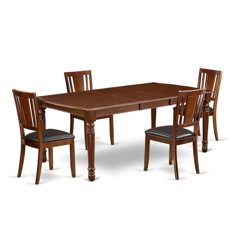 Rococo Romance Dining Set - 60x78 Inch Table with Butterfly Leaf & 4 Faux Leather Chairs