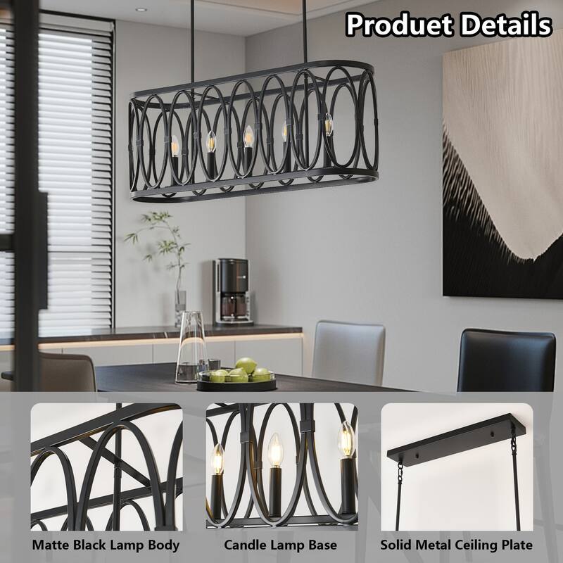 Rustic Metal Oval - Ring 5 - Light Kitchen Island Linear Chandelier
