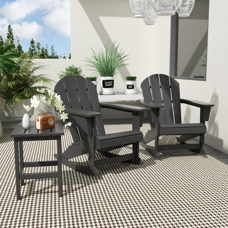 Polytrends Laguna Hdpe All Weather Outdoor Patio Rocking Chairs With Side Table (3-Piece Set)