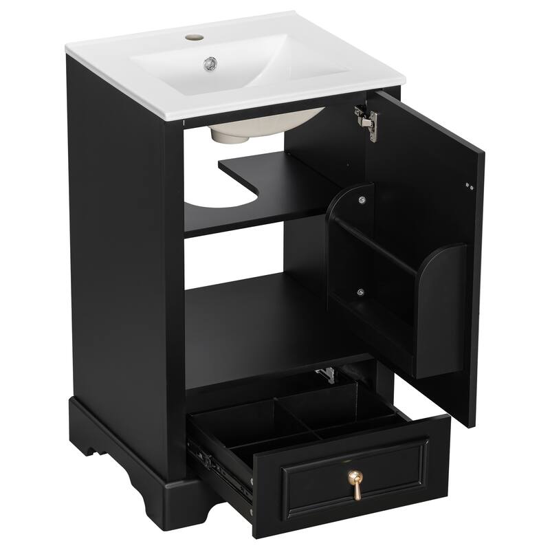 GDFStudio - Lisa Wood & Ceramic 20" Bathroom Vanity with Sink, Soft-Close Door & Storage Rack