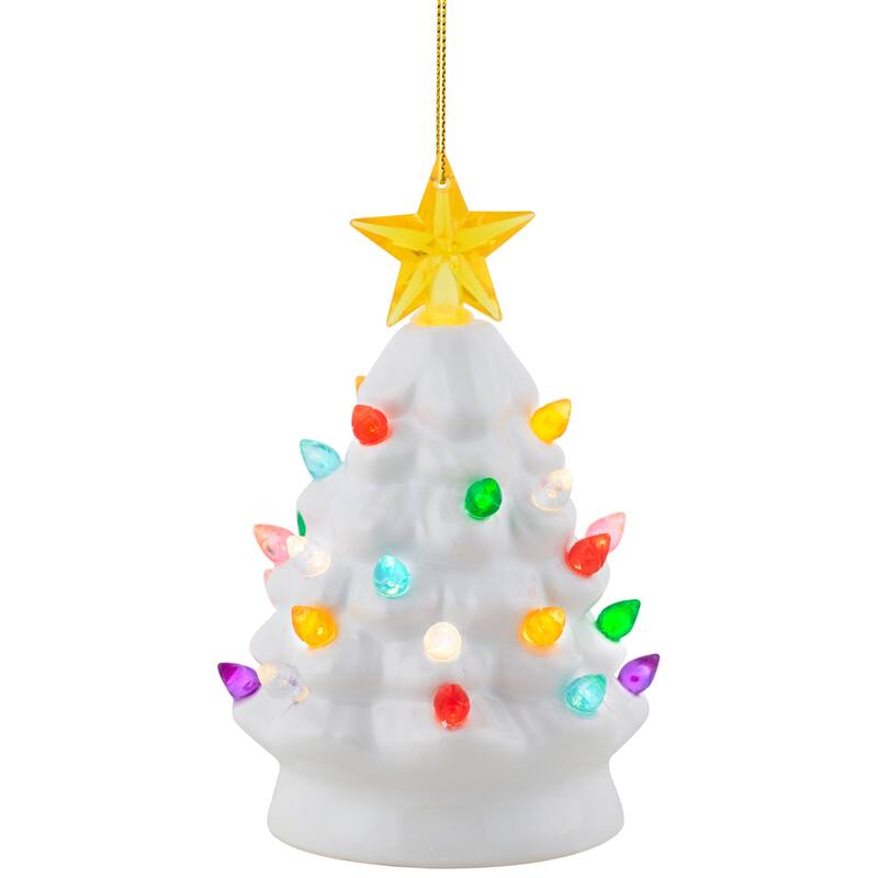 Mini LED Lighted Retro Christmas Tree with Gold Star Ornament - 5.25" - White