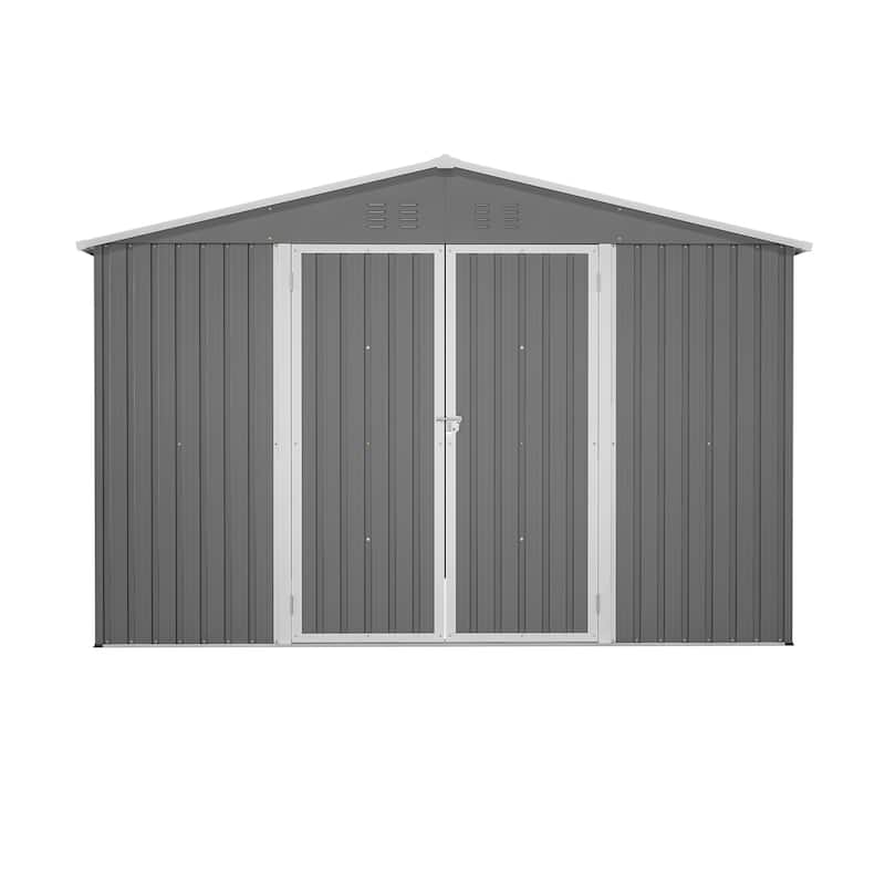 GDFStudio - Cassandra Large 10 x 10 FT Outdoor Metal Storage Shed with Lockable Doors