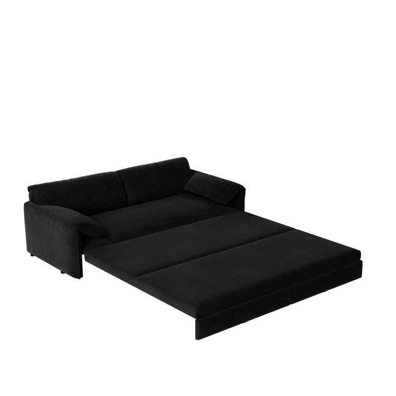 66" 3-in-1 Convertible Sleeper Velvet Sofa Bed with Side Storage