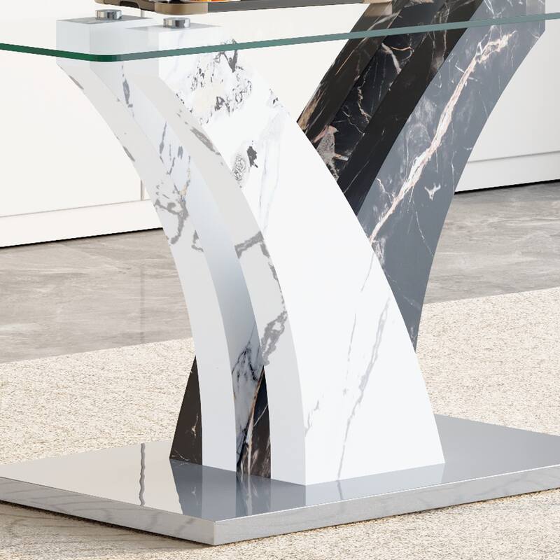 63-Inch Rectangular Dining Table Set with Tempered Glass Top and Chairs, Modern Kitchen & Living Room Dining Set for Apartments