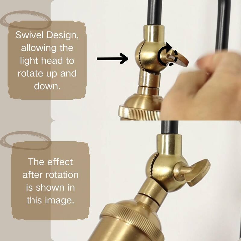 Modern 1-Light Rotatable Wall Sconce with Black and Brass Metal Gooseneck