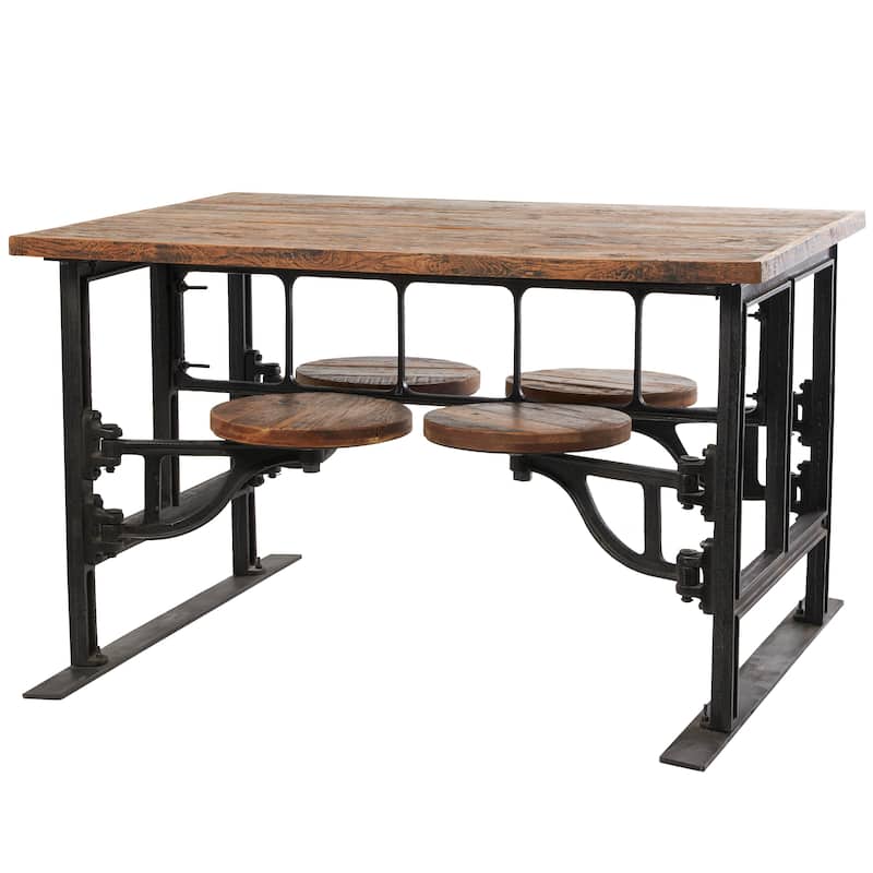 Brown Teak Wood Dining Table with Two, Four or Eight Attached Seats
