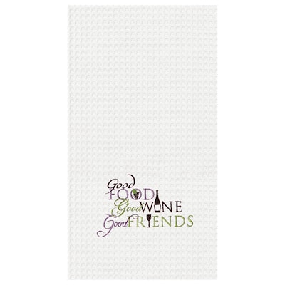 Food, Wine, Friends Waffle Weave Kitchen Towel