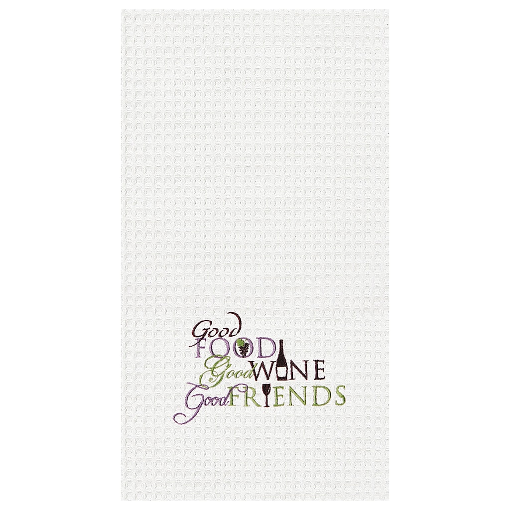 Food, Wine, Friends Waffle Weave Kitchen Towel