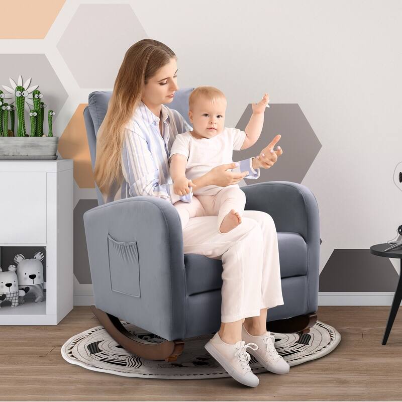 Mid Century Velvet Nursery Rocking Chairs, Upholstered High Back Glider Armchairs for Living Room