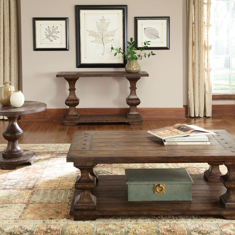 Sedona Kona Brown End Round End Table Heavy Oak Planked Top