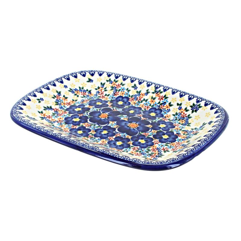 Blue Rose Polish Pottery 119 Vena Small Rectangular Serving Platter