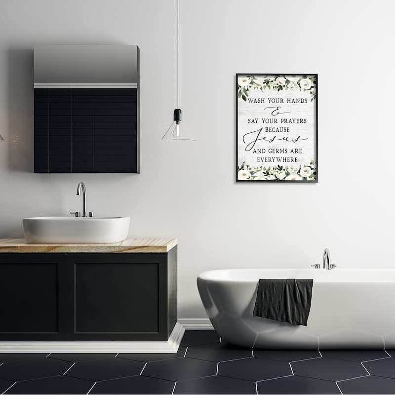 Stupell Wash Hands Say Prayers Jesus Germs Everywhere Phrase Framed Wall Art - Green
