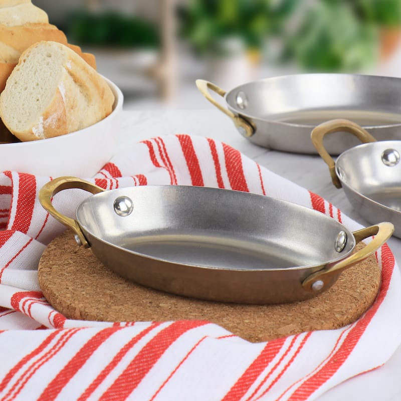 Martha Stewart 6Pc Mini Vintage Oval Au Gratin Pan Set with Brass - Silver