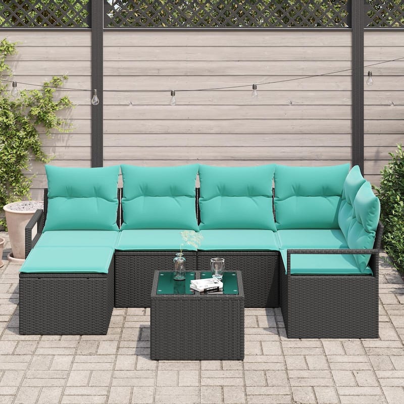 7 Piece Garden Sofa Set with Cushions - 91.3×48×27.2