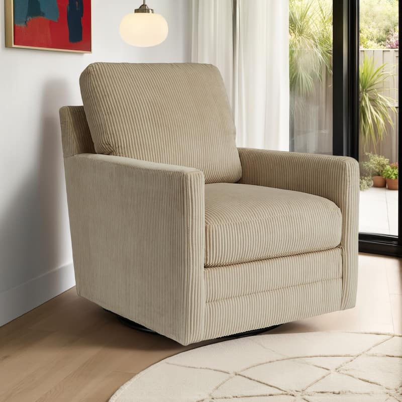 Lipo Swivel Accent Chair, Beige Corduroy, 30 Inch, Plush Cushions