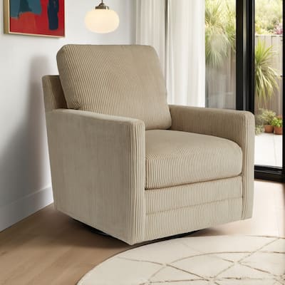Lipo Swivel Accent Chair, Beige Corduroy, 30 Inch, Plush Cushions