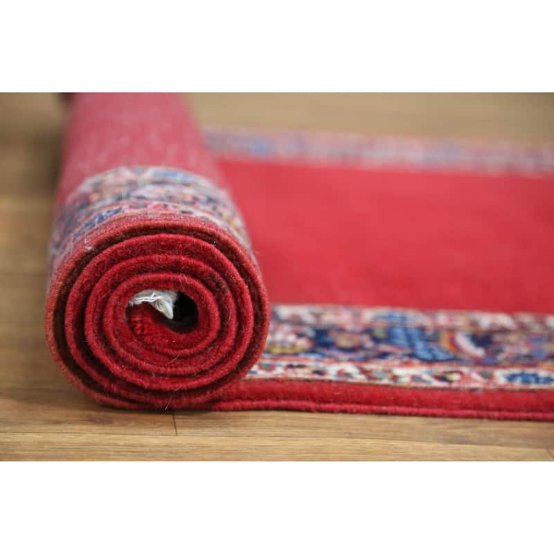 Hand Knotted Oriental 100% Wool Carpet Traditional Solid Red Kashan Runner Rug - 32' 7'' X 3' 3''