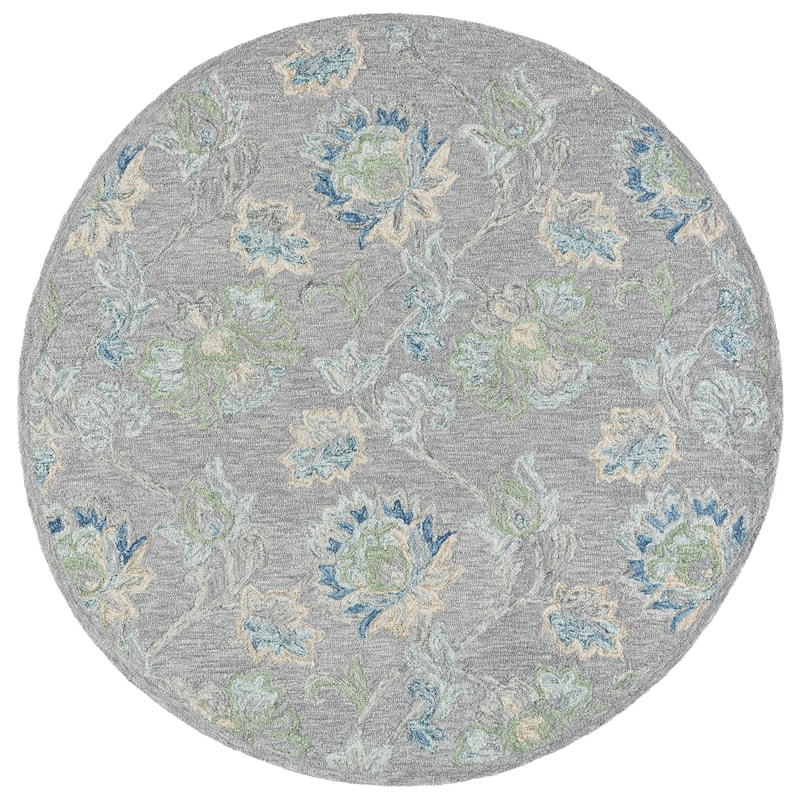 SAFAVIEH Handmade Jardin Rosalynne Floral Wool Rug - 6' Round - Grey/Blue