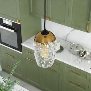 Ottilie Modern 1-Light Black Gold Hammered Glass Pendant Light for Kitchen Island - 6"D x 10"H