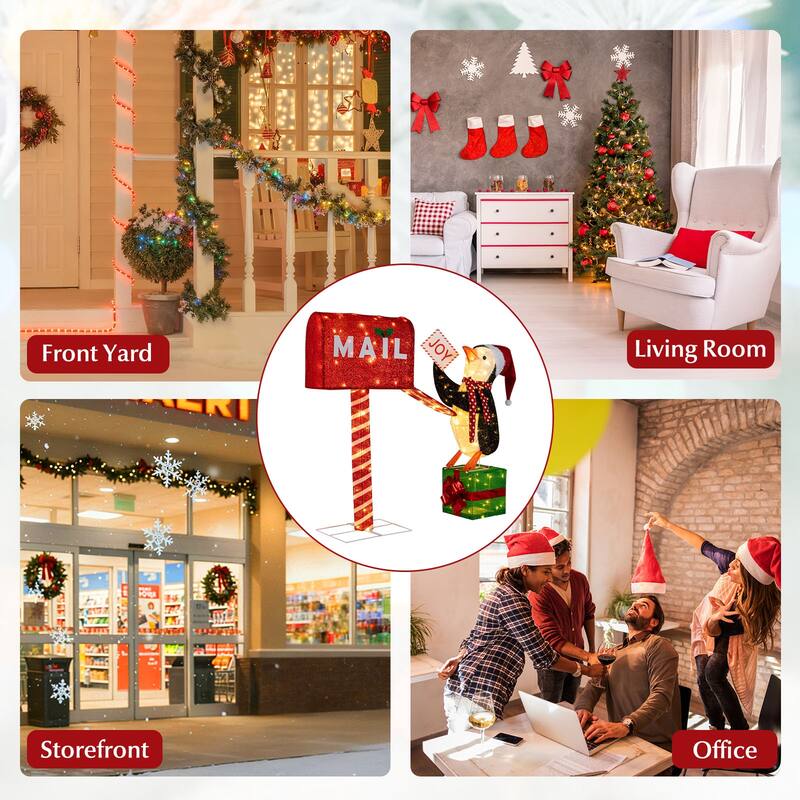 Gymax Lighted Christmas Decoration Mailbox & Penguin w/160 LED Lights - Red