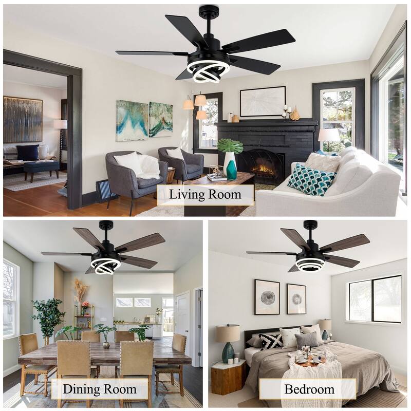 Oaks Aura 52in. DIY Shade Modern Reversible Ceiling Fan with Light, 6-Speed Silent Motor Ceiling Fan with Remote for Large Room