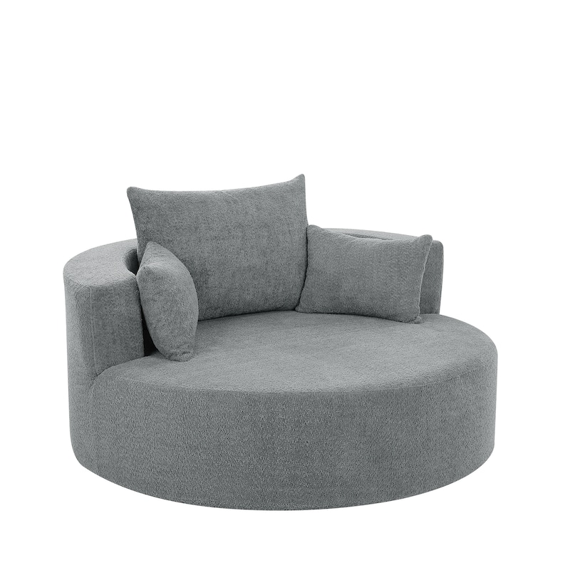360° Swivel Accent Chair, Oversized Chenille Upholstered Round Barrel Chair, Lounge Reading Chair with 3 Removable Pillows