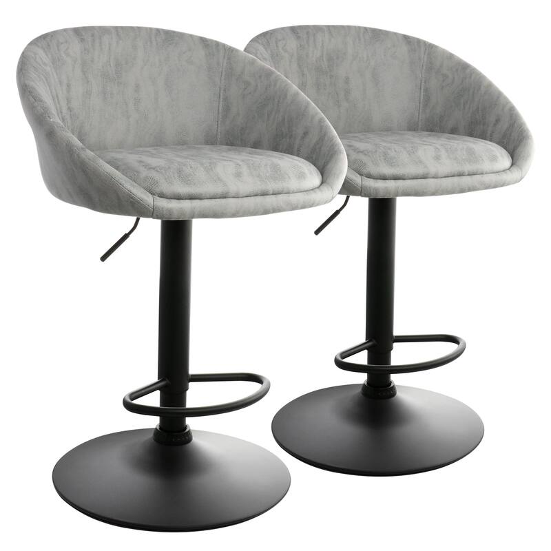 2 Piece Cloth Adjustable Bar Stools - Set of 2 - Bar Height - 29-32 in. - Grey