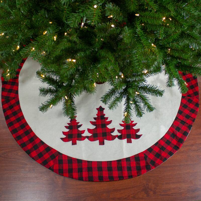 48" White, Red and Black Buffalo Plaid Tree Christmas Tree Skirt