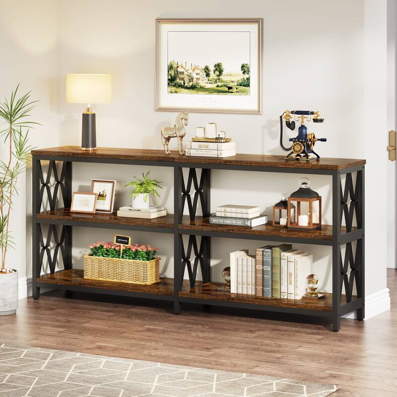 3-Tier Console Table , 70.9-in Industrial Sofa Table, Long Foyer Table Entryway Table