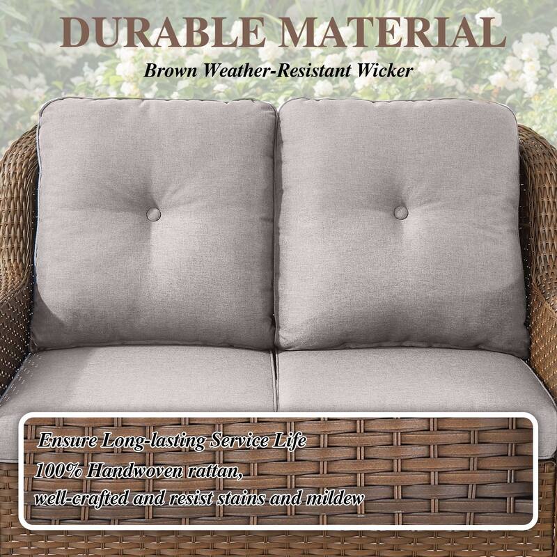 Pocassy Wicker Patio Conversation Set for Backyard