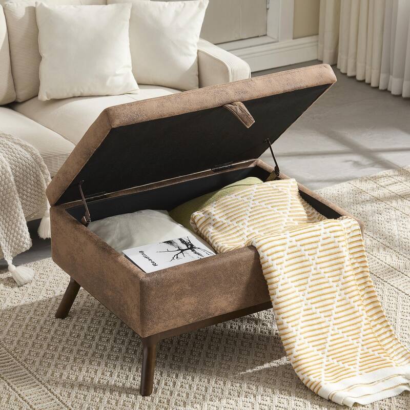 Mid-Century Modern Square Coffee Table with Storage Bench - Coffee