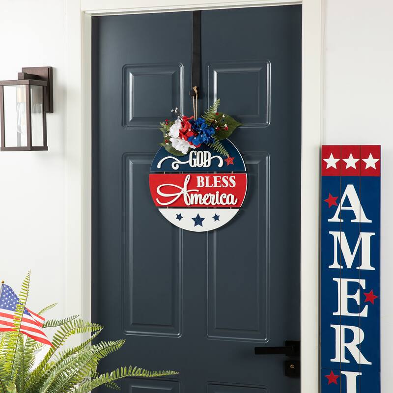 Glitzhome Patriotic/Americana Wooden Flag Sign Door Hangers Decor