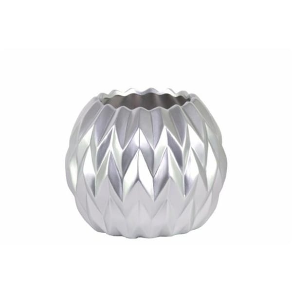Benzara BM134189 Round Low Vase with Uneven Lip Wave Design - Silver - 6.75 x 6.75 x 5.5 in. & Small