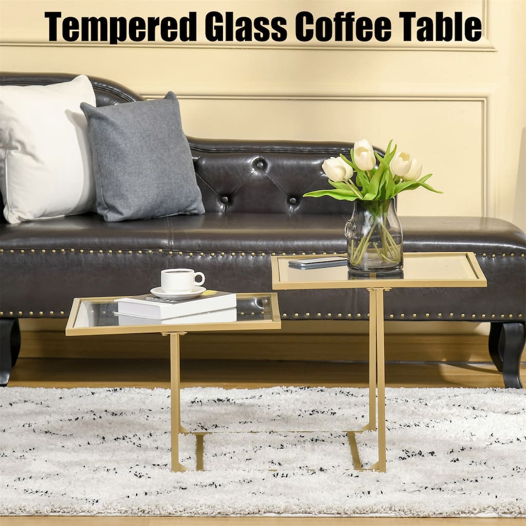 Tempered Glass Coffee Table with 2 Square Tabletops