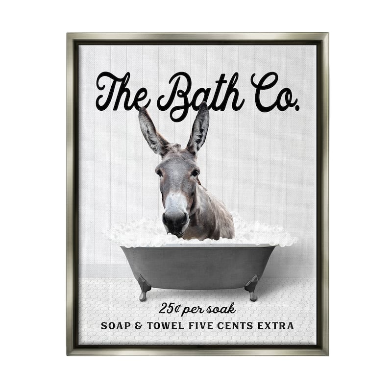 Stupell Vintage Donkey in Tub Framed Floater Canvas Wall Art Design by Lettered and Lined - 25 x 31 - Grey