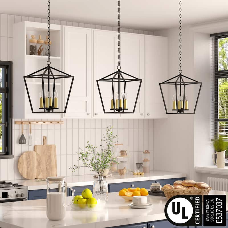 4-light Modern Farmhouse Chandelier Lantern Pendant for Kitchen Island - 12 inches